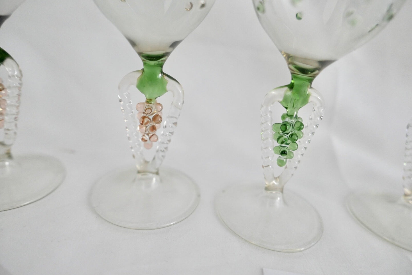 6x Lauscha Bimini Likör Glas Gläser Set Art Deco 10,7 cm buntes Traubenmotiv