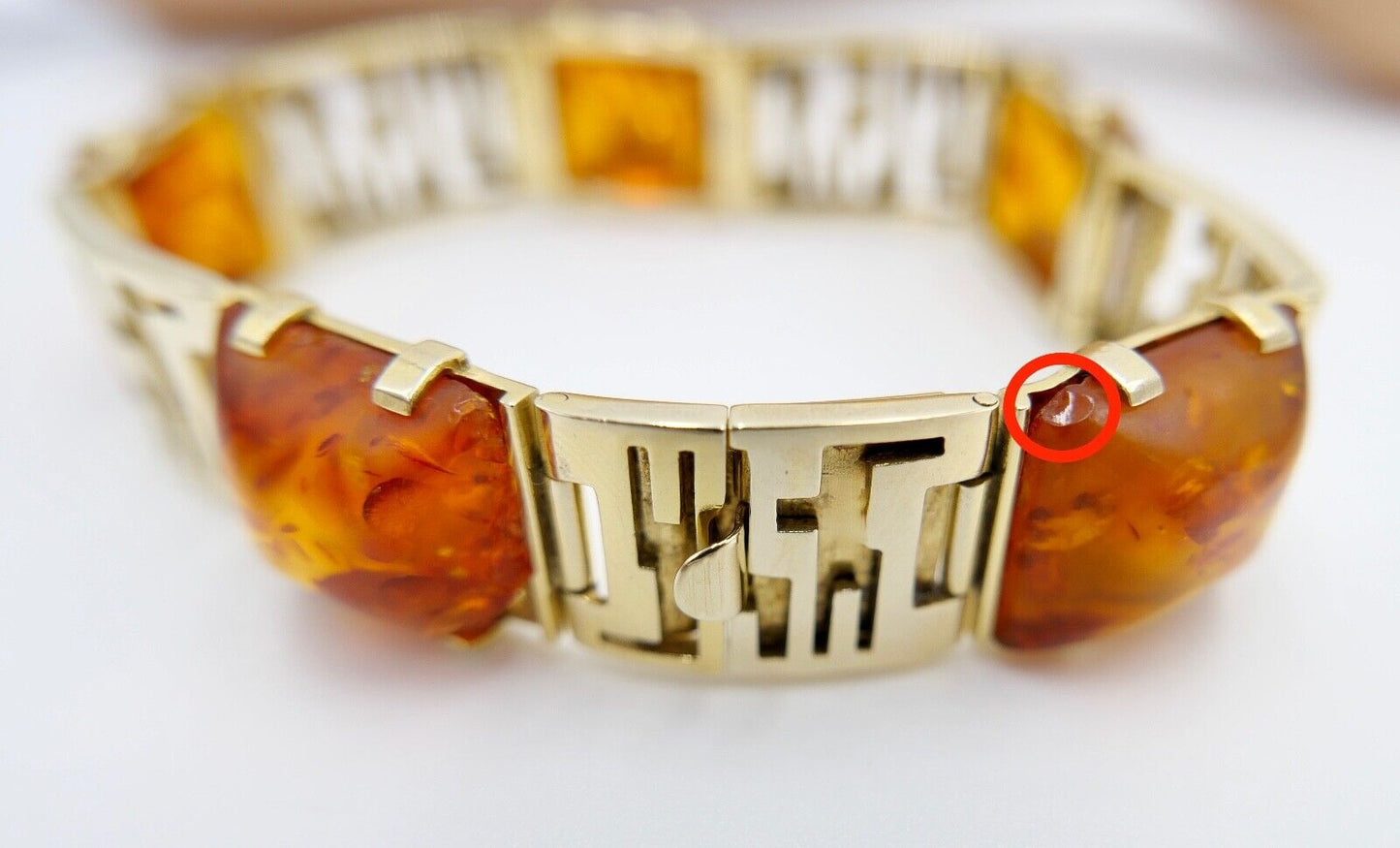 1980er Bernstein Armband Armschmuck 333 / 8K Gelb Gold Amber 18,5 cm