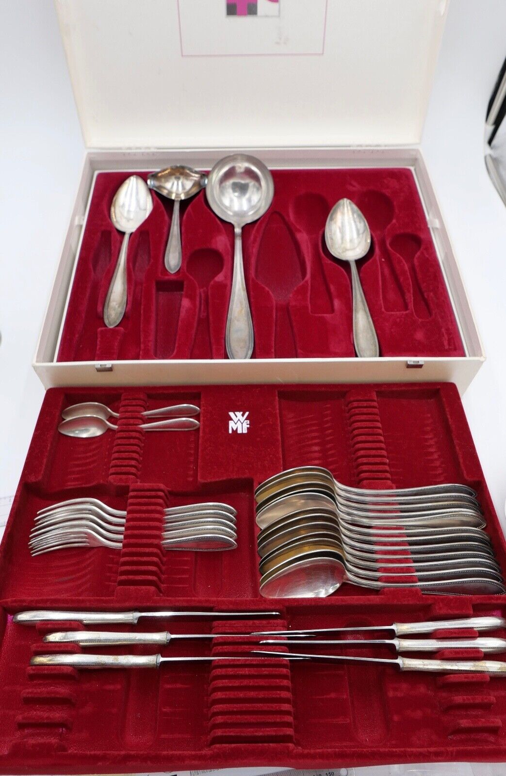 29 tlg. 90er ähnl. WMF 500 Perlrand cutlery Besteck Gabel Löffel Schöpfer Set