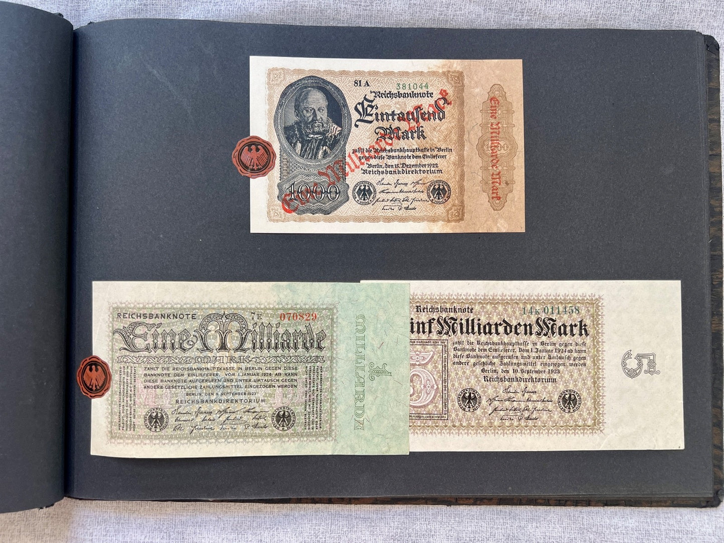 Album  116x Inflation Geldscheine Ro. Banknoten Mark Reichsbahn Mrd Mio UNC