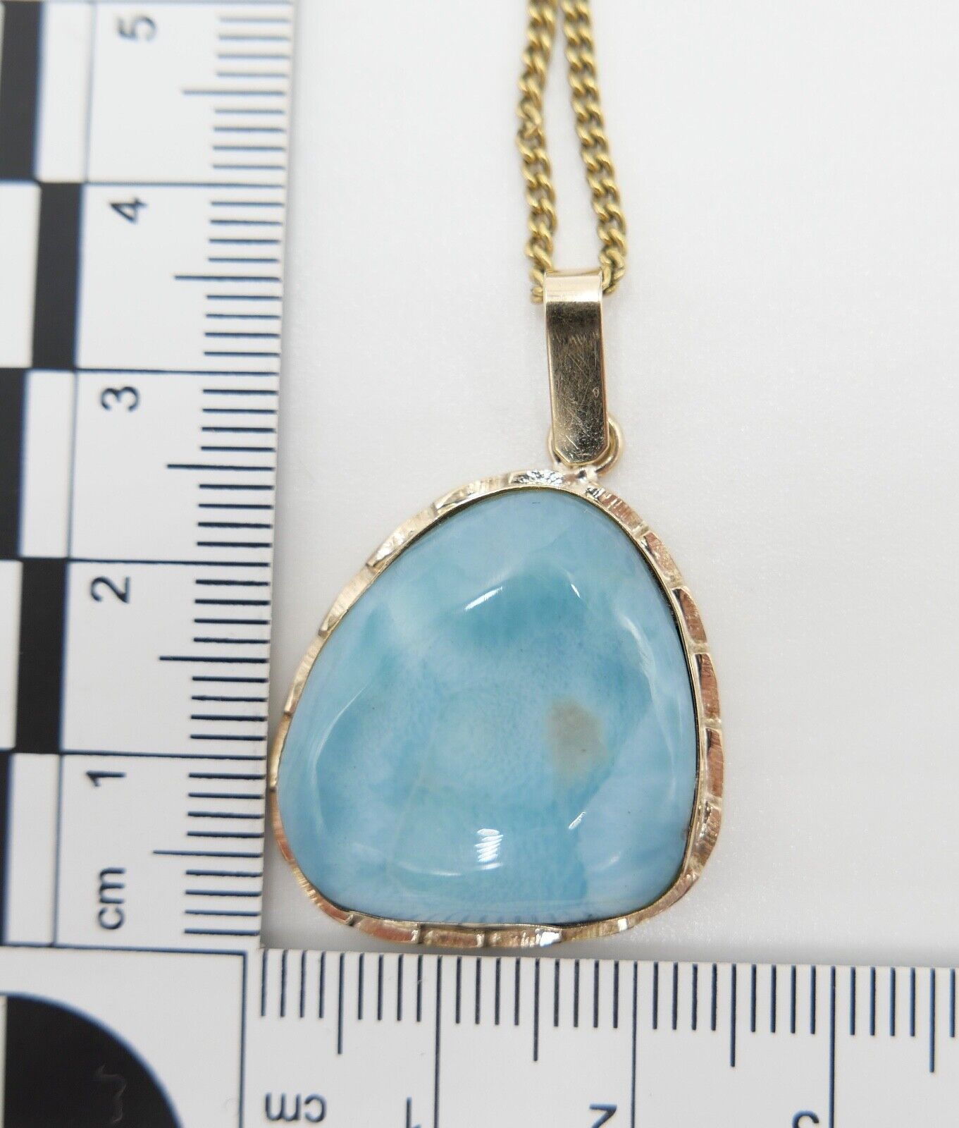 LARIMAR Gelbgold Anhänger 585 / 14K Handgefertigt Ø 26mm