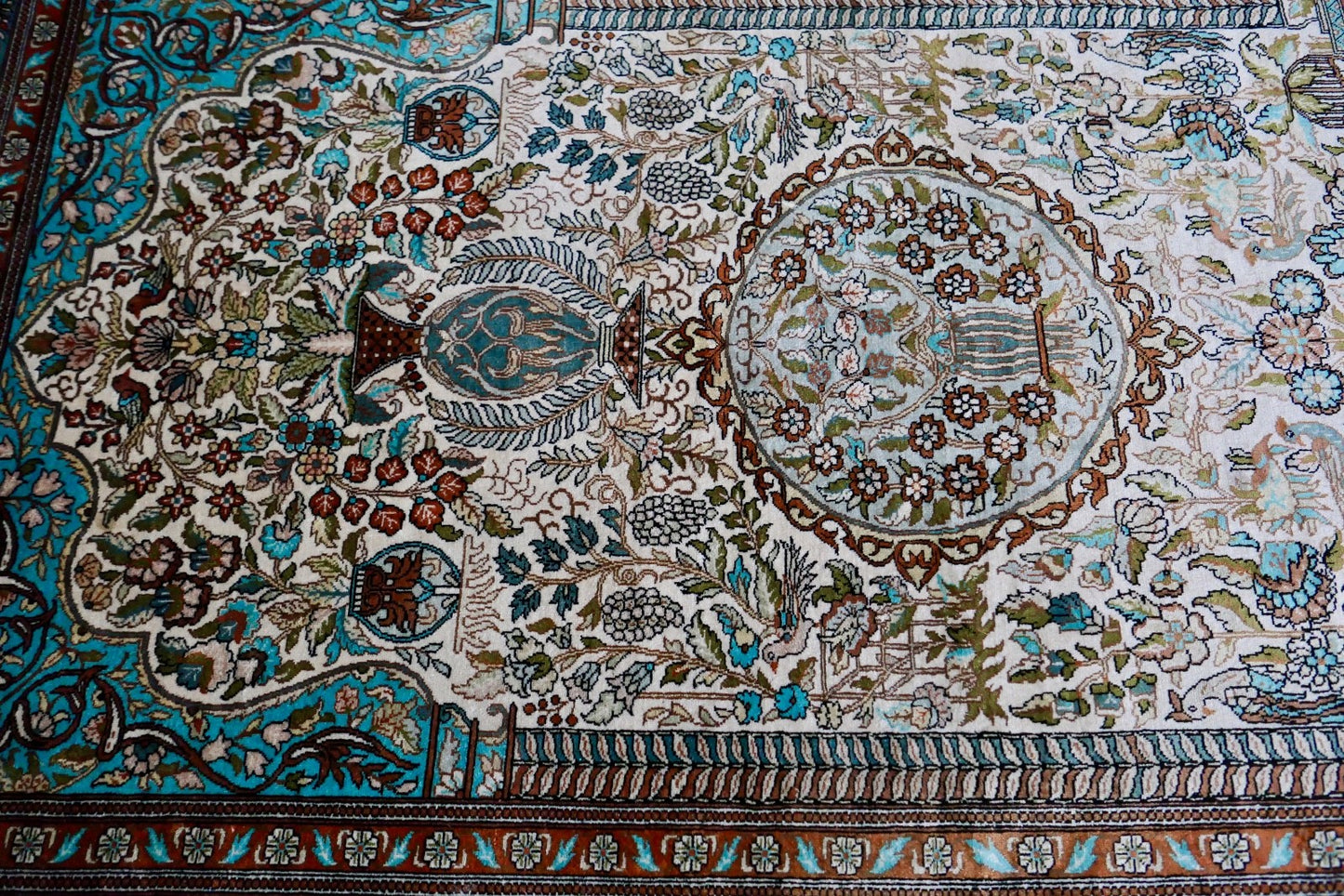 alter feiner Hereke Wandteppich Teppich  172x93 cm Seide Türkei 1 Mio. Knoten Qm