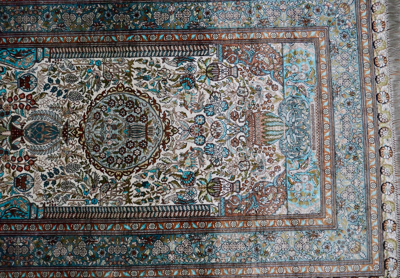 alter feiner Hereke Wandteppich Teppich  172x93 cm Seide Türkei 1 Mio. Knoten Qm