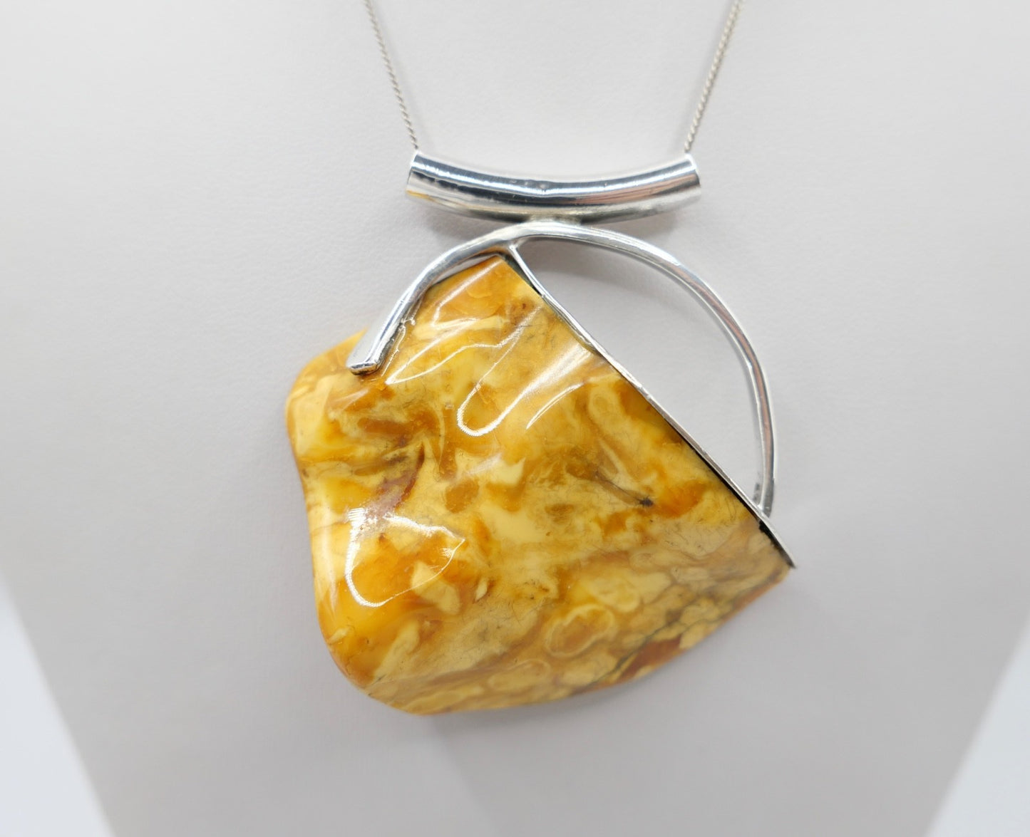 80er Jahre große Bernstein Butterscotch Anhänger 925 Silber Danzig Gdansk Polen