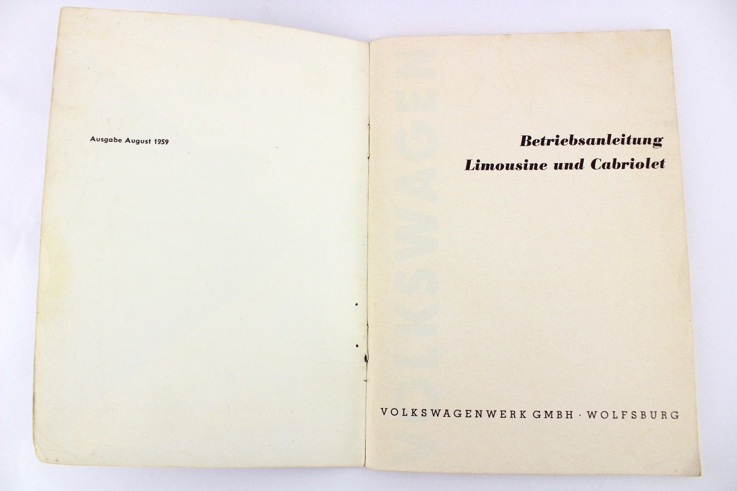 VW Käfer BETRIEBSANLEITUNG Ausgabe August 1959 Limousine Cabriolet Handbuch 