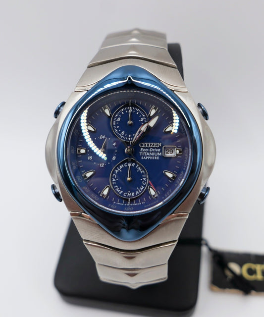 NOS NEU Citizen Eco-Drive Titanium Sapphire Chronograph 0875-H26353 Y Blau Solar