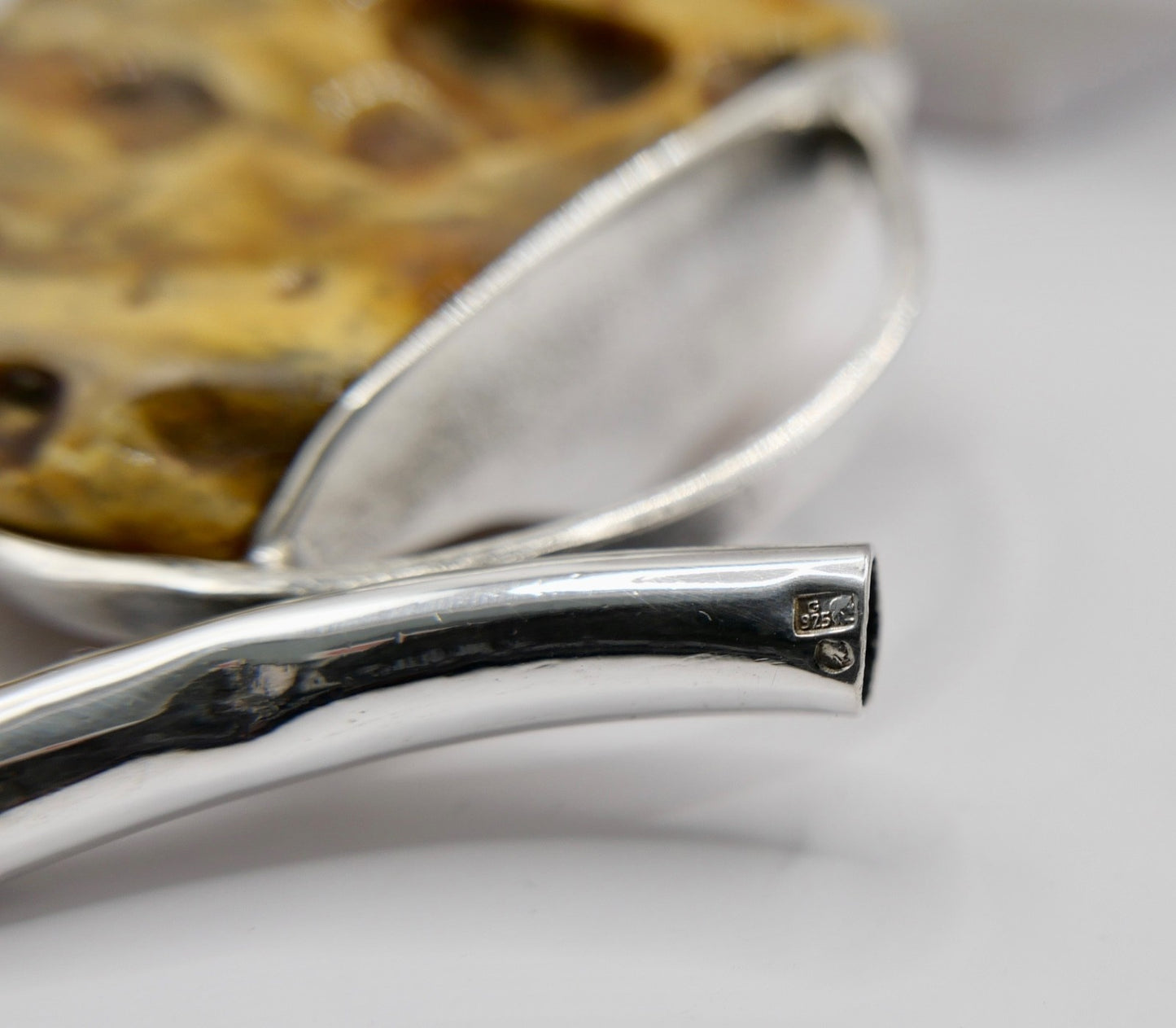 80er Jahre große Bernstein Butterscotch Anhänger 925 Silber Danzig Gdansk Polen