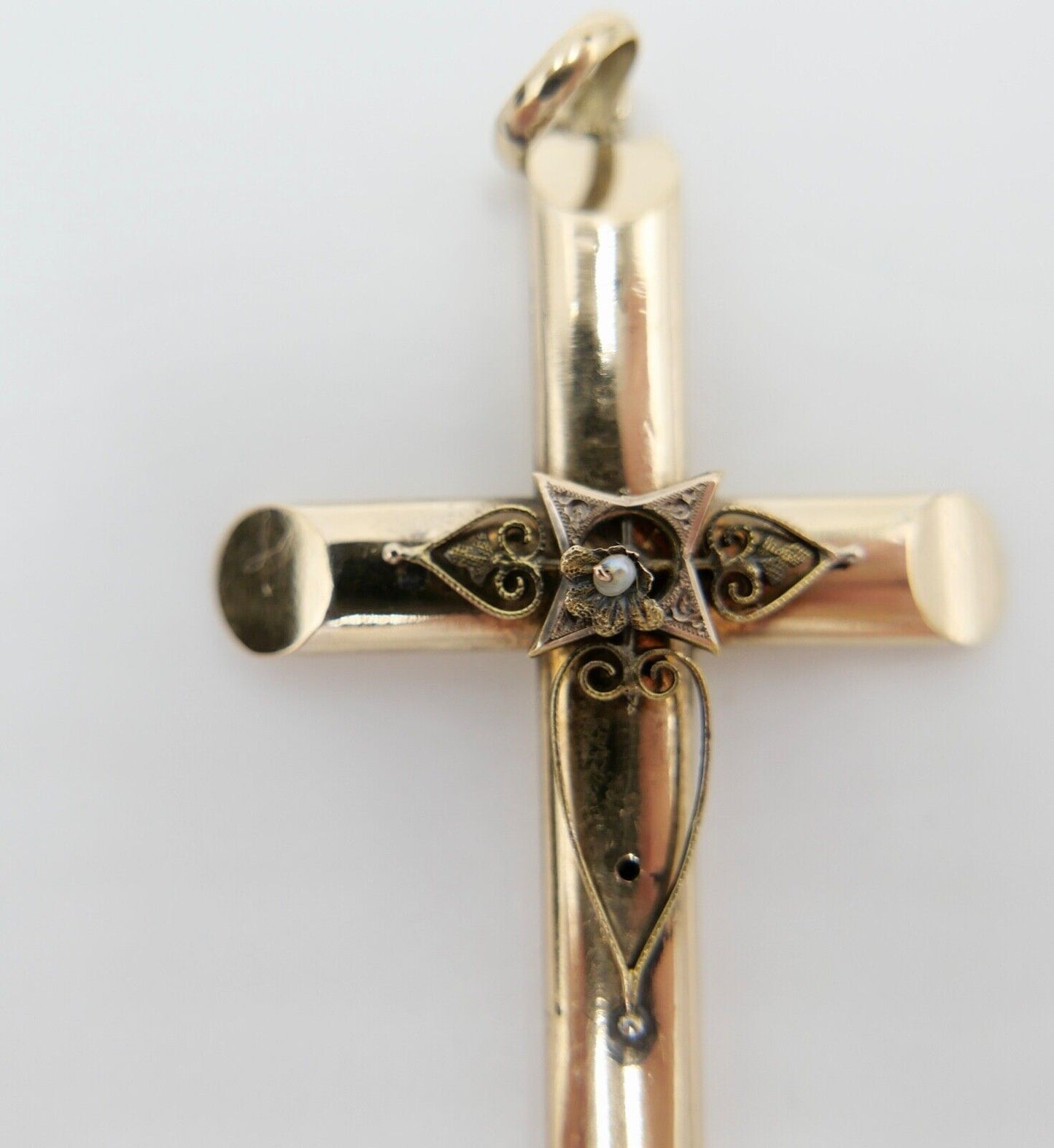 filigraner antiker Kreuzanhänger Kreuz 585 / 14K Rotgold Gold um 1860 