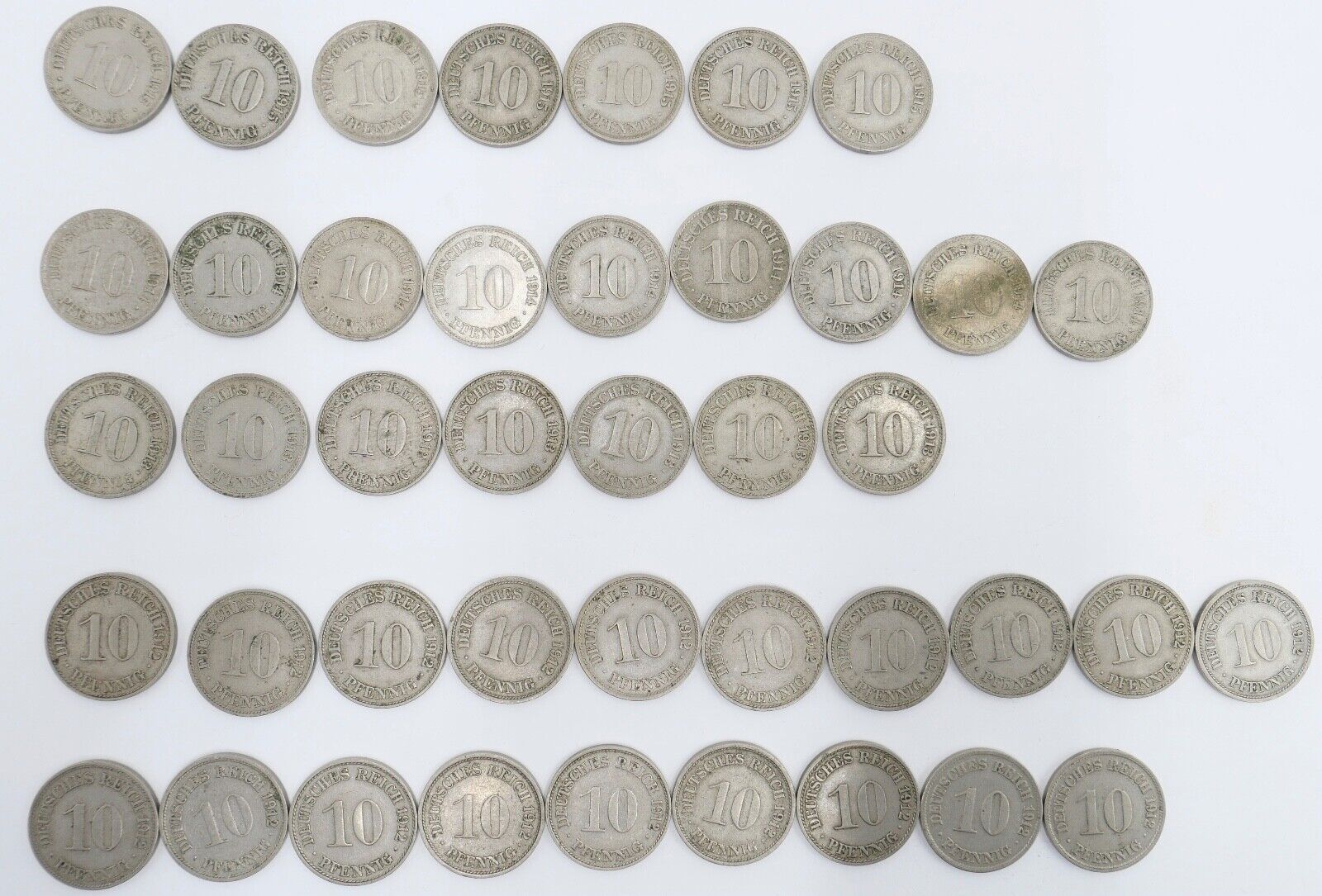 42x 10 Pfennig Kaiserreich 1912 1913 1914 1915  Jäger J. 13 ss-stg