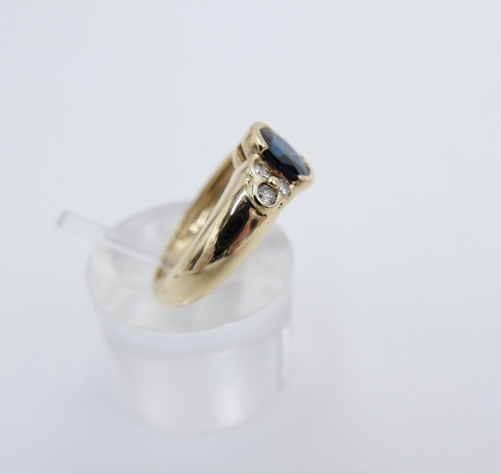 1980er massiver 750 18K Damen Gelbgold Ring 1,3 Ct Brillant & Saphir Gr. 53