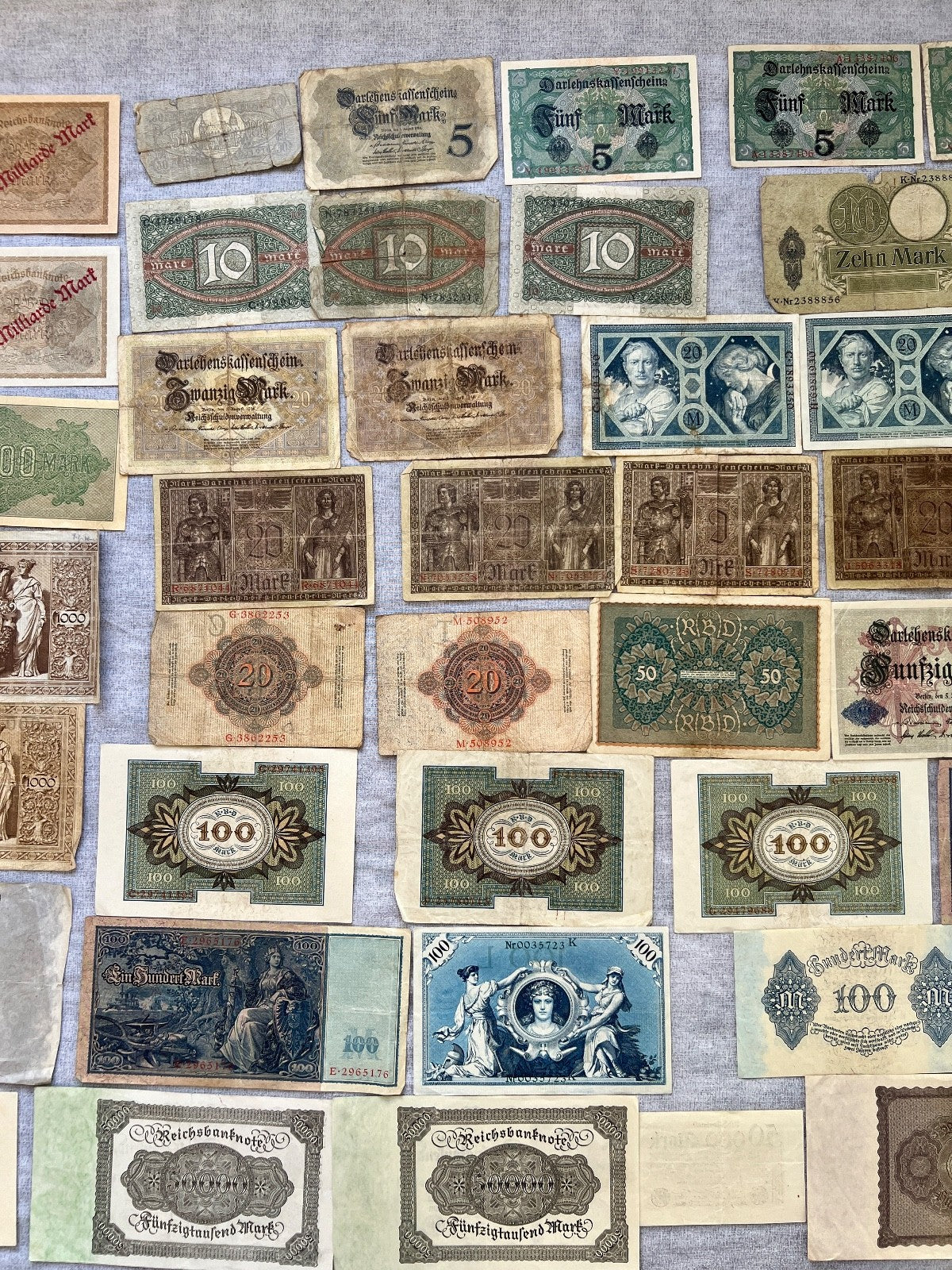 Posten 58x Inflation Geldscheine Banknoten Mark UNC dt. Reich Ro. 36 63 84 usw.