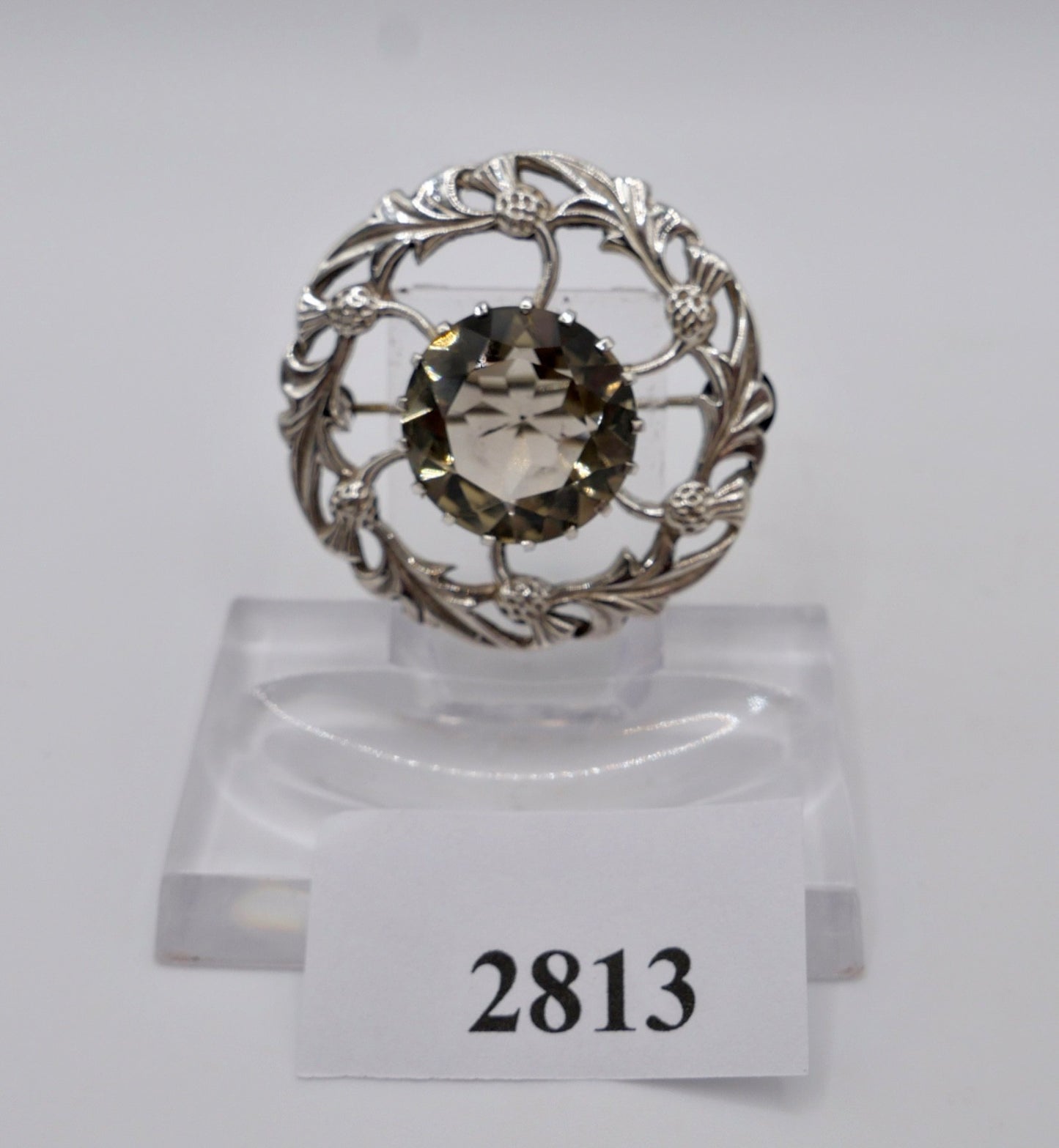 Vintage Thomas Ebbutt Schottland Silber Brosche Distel Rauchquarz Edinburgh TKE