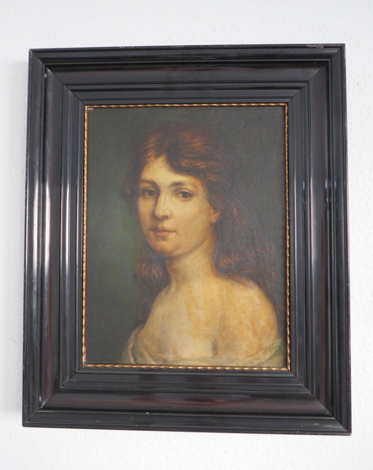 62 x 52 cm antikes Gemälde Portrait einer Frau R. Monnard Lyon 1850 Öl auf Holz