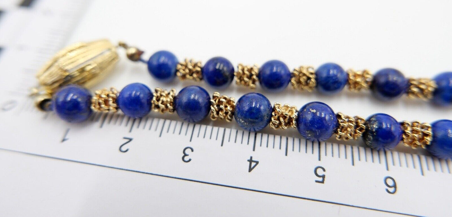 Lapislazuli Lapis Perlen Kugel Kette Collier Gelbgold 750 / 18K