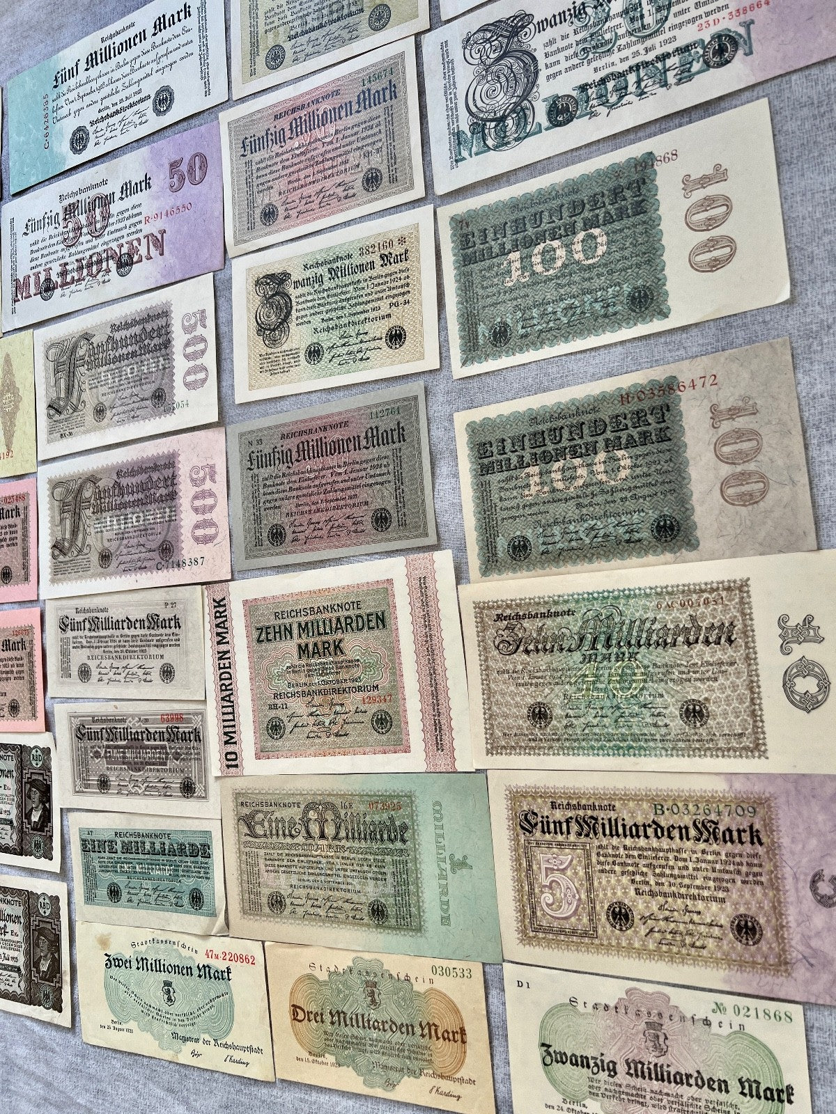 Posten 37x Inflation Geldscheine Banknoten Mio Mrd Mark UNC dt. Reich Ro. 111c