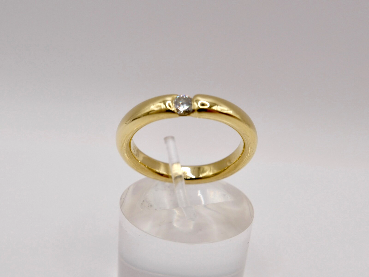 Massiver Damen Solitär Spannring Gelbgold 750 18K Gr. 59 Brillant 0,16 Ct WSI