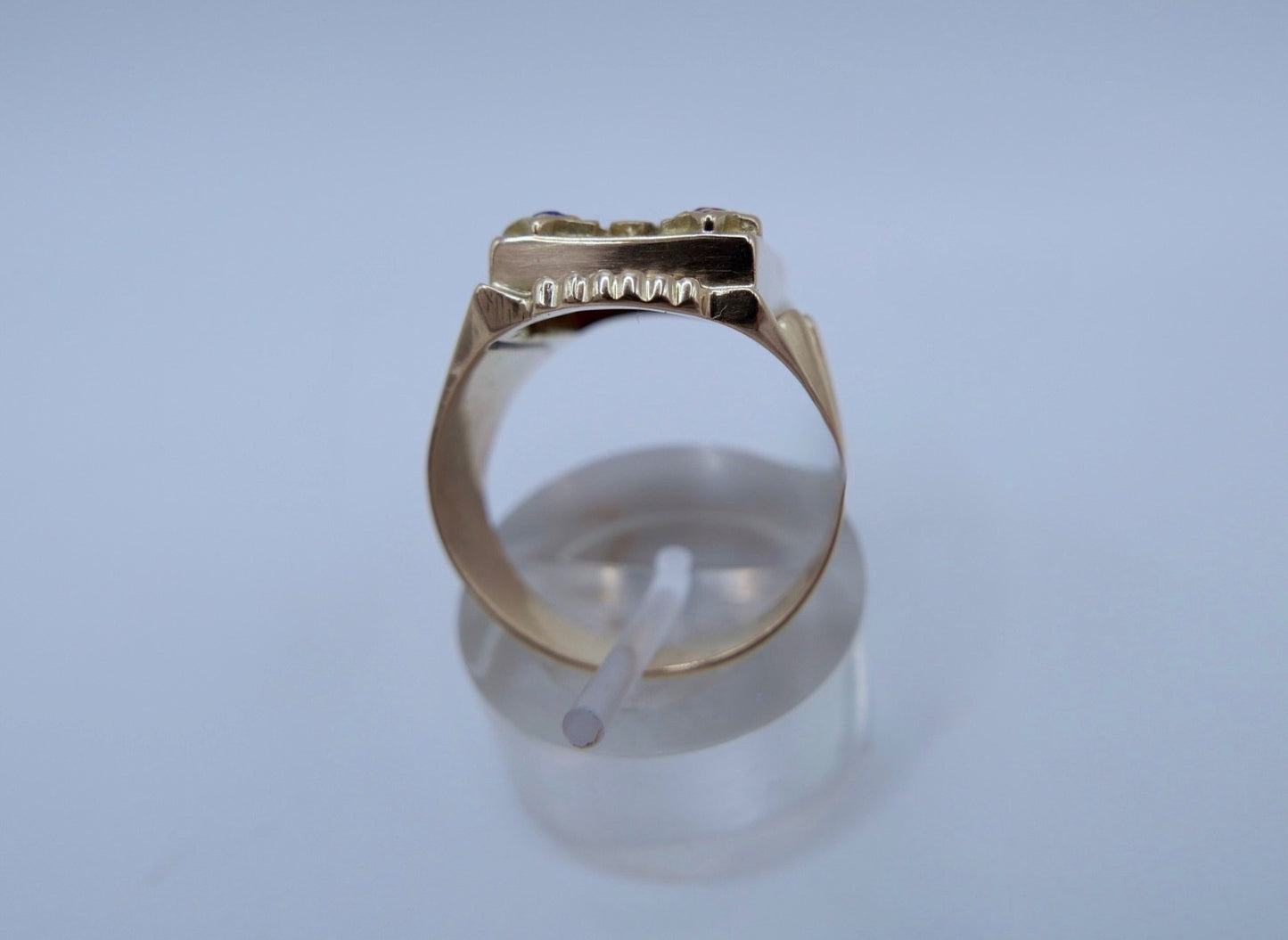 Herrenring 14K Gelbgold Anker Steuerrad Rubin Saphir Nautisch Gr.61 Seefahrt 585