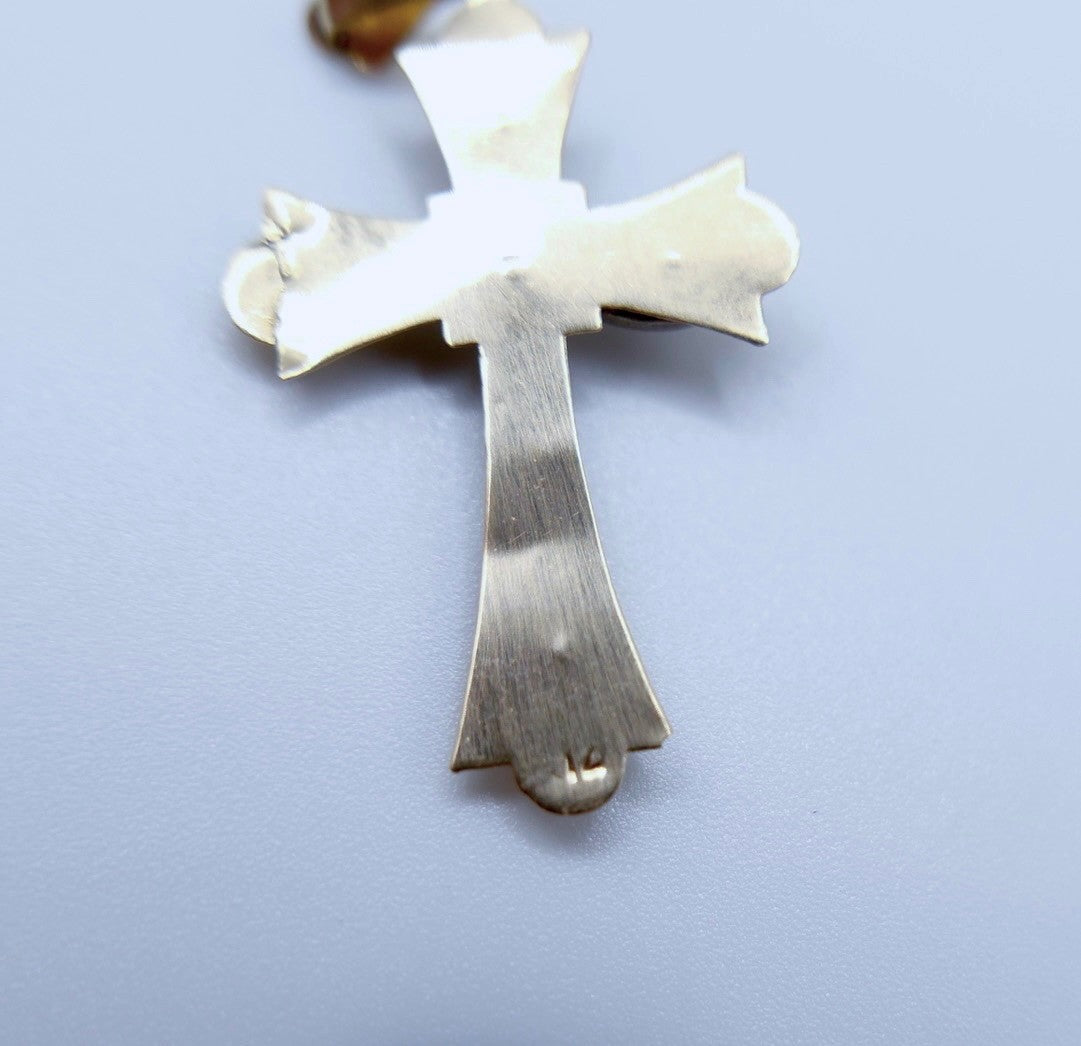 Antiker Kreuz Anhänger 585 Gold Gelbgold  / Weißgold Glassteine 14K
