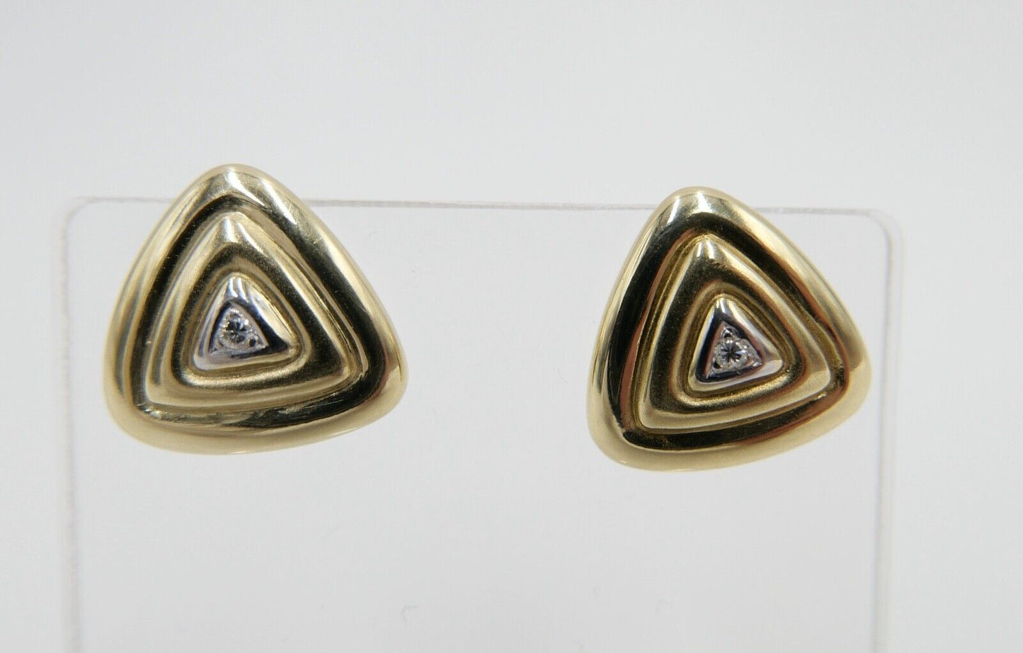 80er Pyramiden / Dreieck Ohrringe Ohrstecker in 585 / 14K Gold mit Brillanten