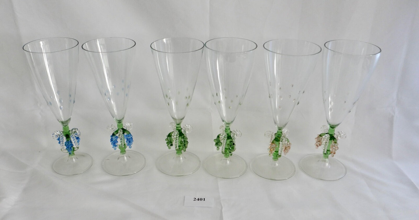 6x Lauscha Bimini Sekt Glas Gläser Set Art Deco 17 cm buntes Traubenmotiv