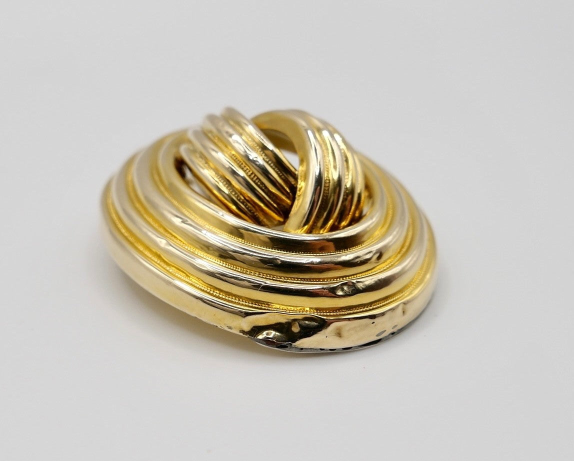 Ovale antike 585 Schaumgold Knoten Brosche 2-teilig Gelbgold um 1880 Biedermeier