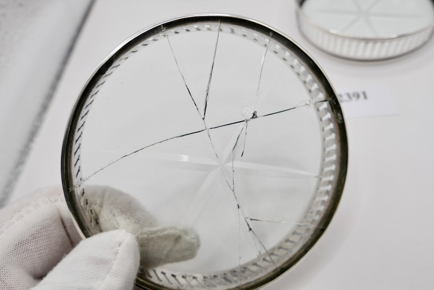 6 Glas Untersetzer Sterling Silber mit Kristall 145B