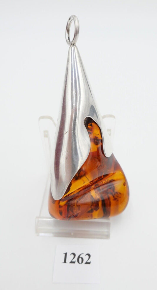 Alter großer Bernstein Anhänger 925 Silber Amber 10,3cm HANDGEFERTIGT