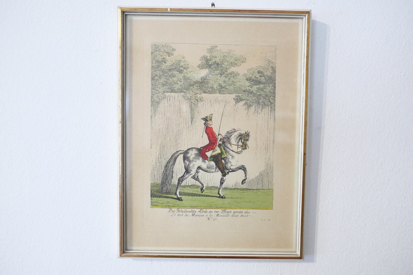 Die Reitschule Nr. 15 Der Schulrechte Trab an der Wand Johann Elias Ridinger
