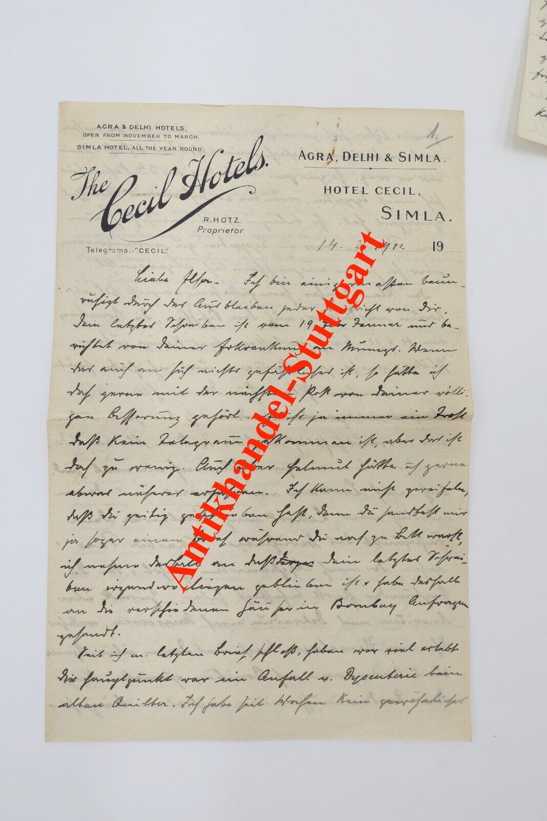 Alte Brief Telegramm Bericht " THE CECIL HOTEL AGRA DELHI & SIMLA " 1916 INDIEN