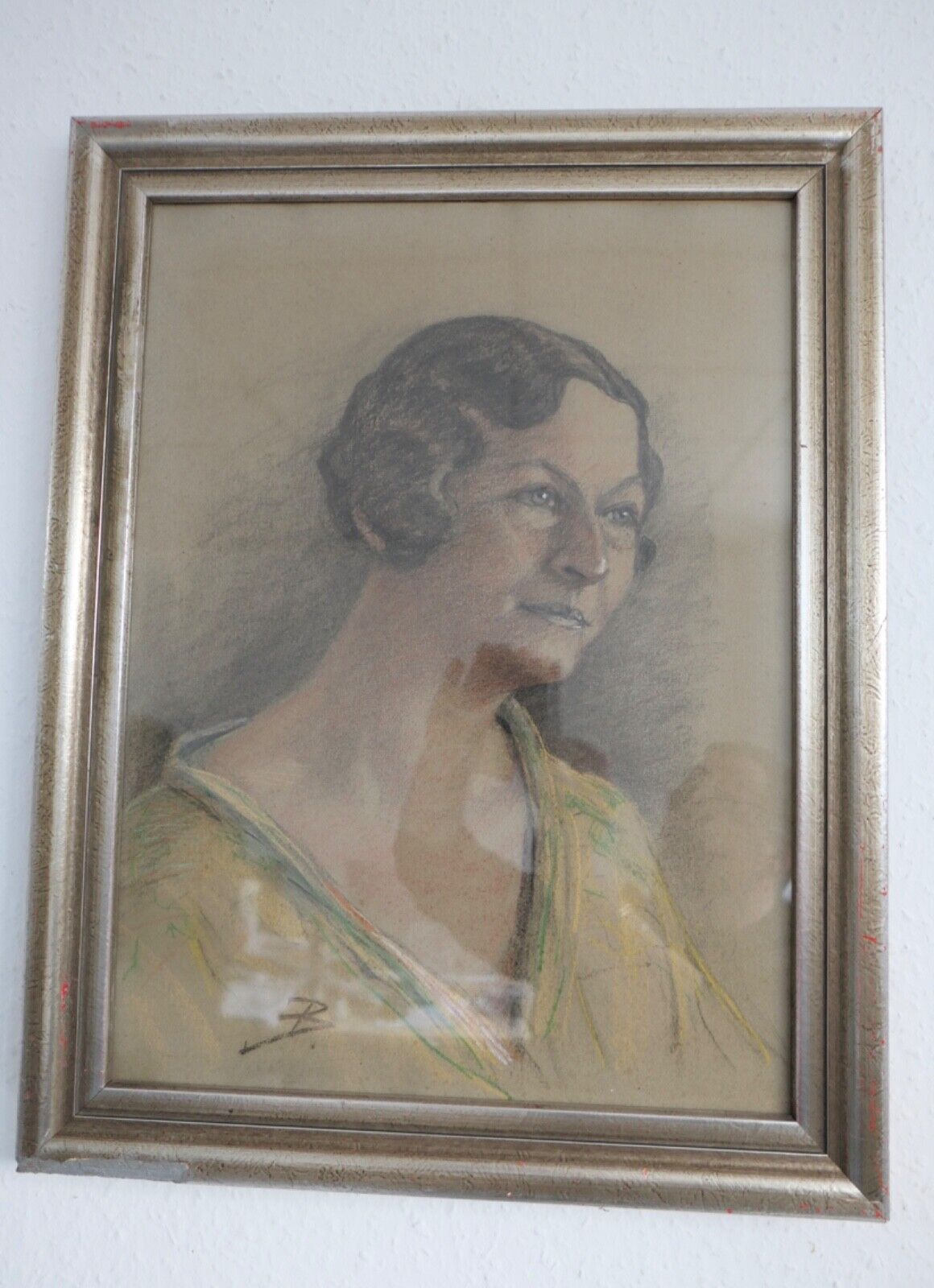 Gemälde / Zeichnung Portrait Frau 1930-1940er Jahre 59x46cm Signiert B.