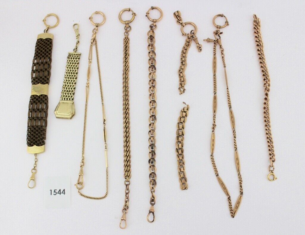 8 Antike Taschenuhr Kette pocket watch Chain Goldcharm Amerika Chronos Vergoldet