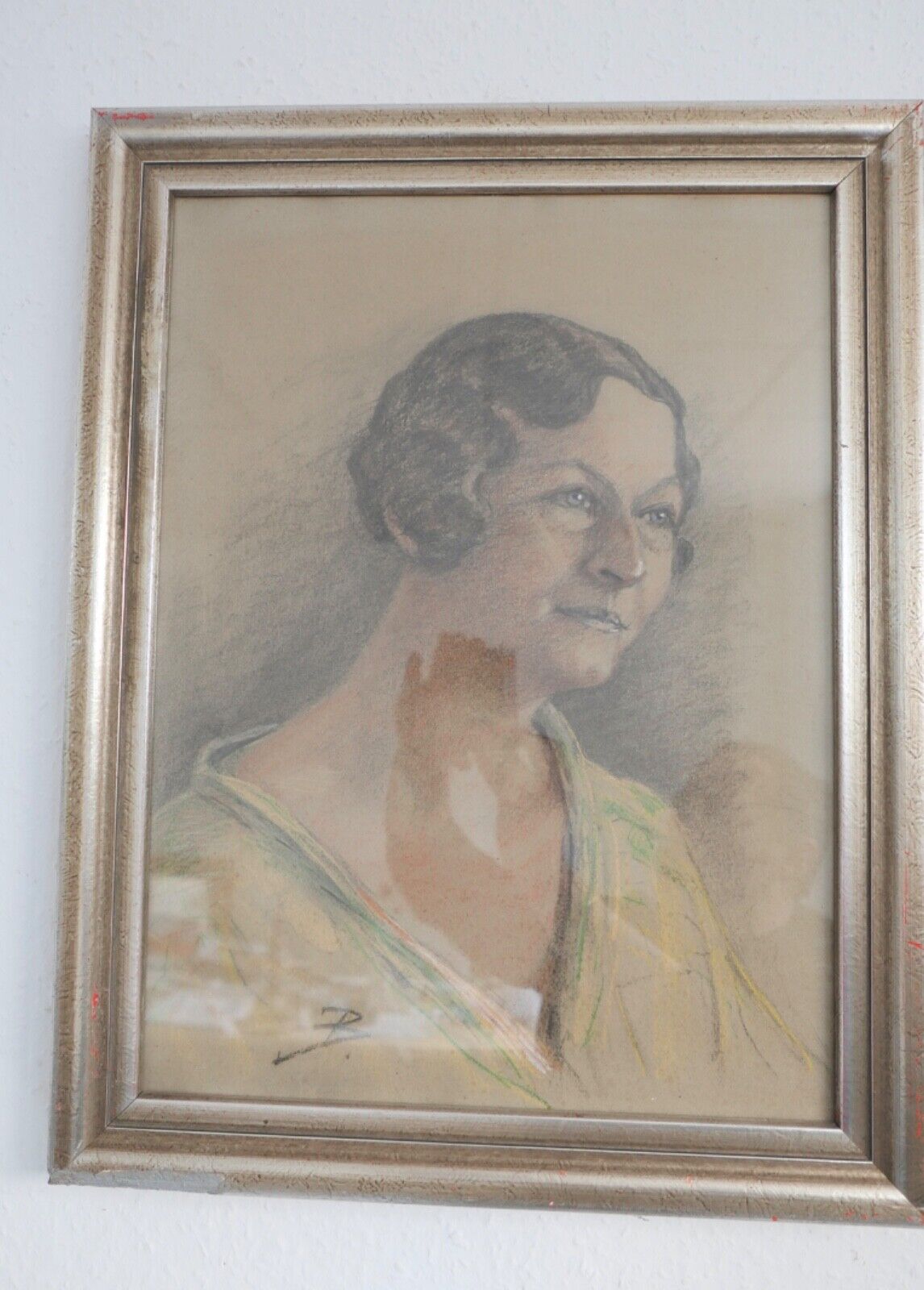 Gemälde / Zeichnung Portrait Frau 1930-1940er Jahre 59x46cm Signiert B.