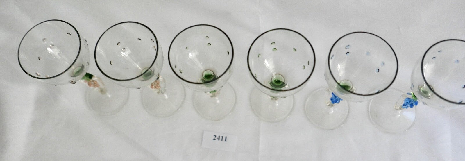 6x Lauscha Bimini Likör Glas Gläser Set Art Deco 10,7 cm buntes Traubenmotiv