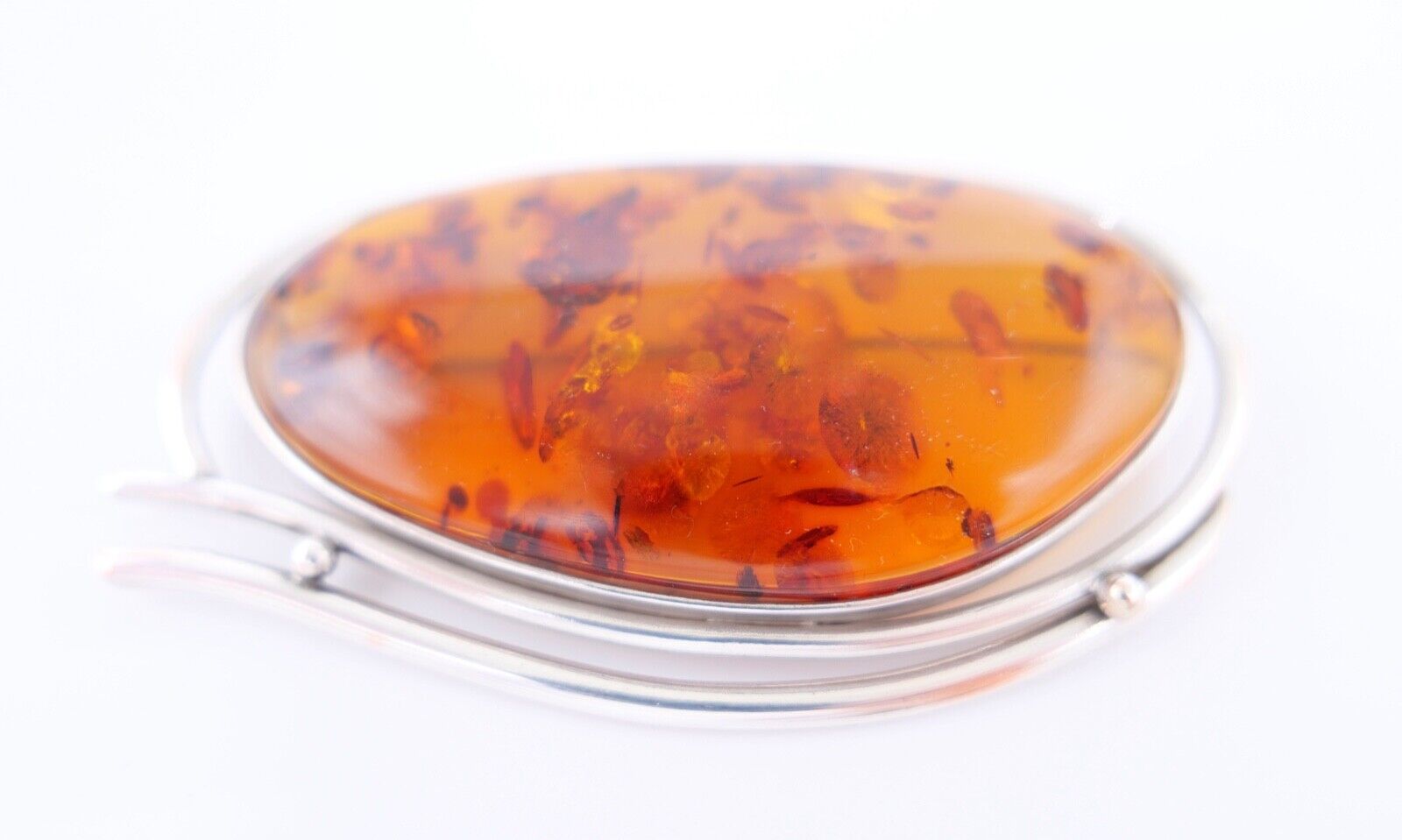 Große alter Bernstein Brosche versilbert Amber 8 cm 