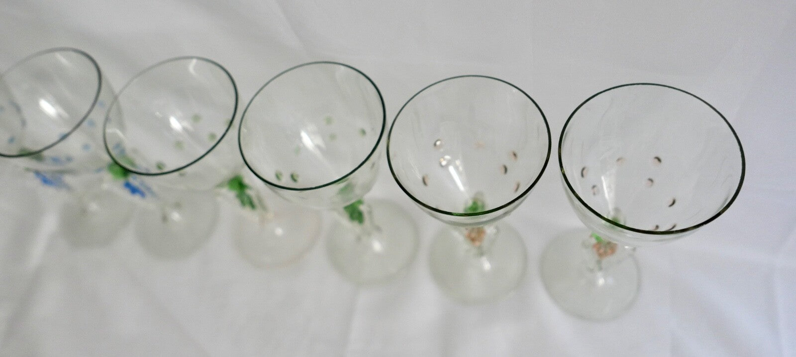 6x Lauscha Bimini Wein Glas Gläser Set Art Deco 14,8 cm buntes Traubenmotiv
