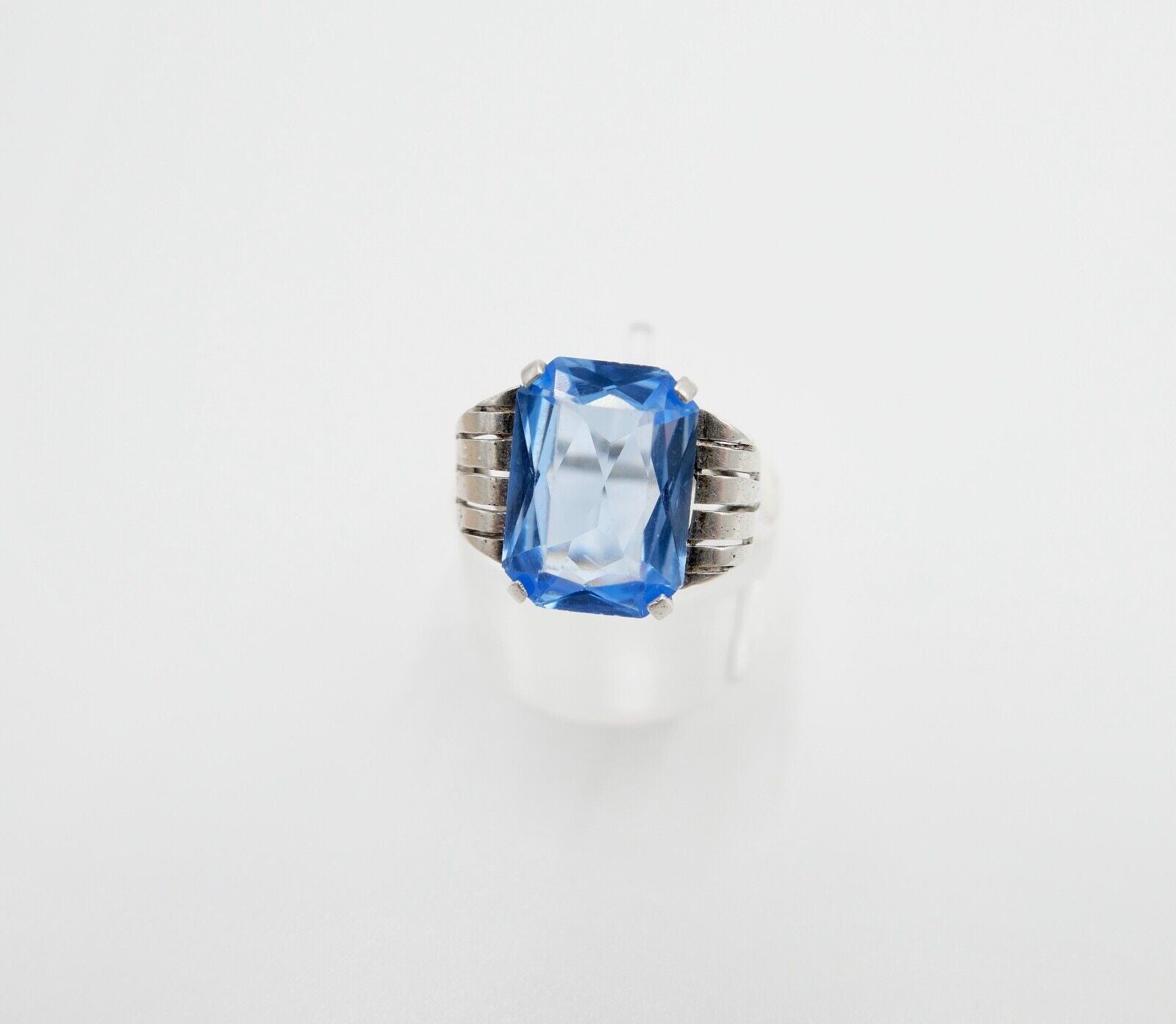 ART DECO Damenring Ring Silber 835  Gr. 57 mit blauem Glasstein