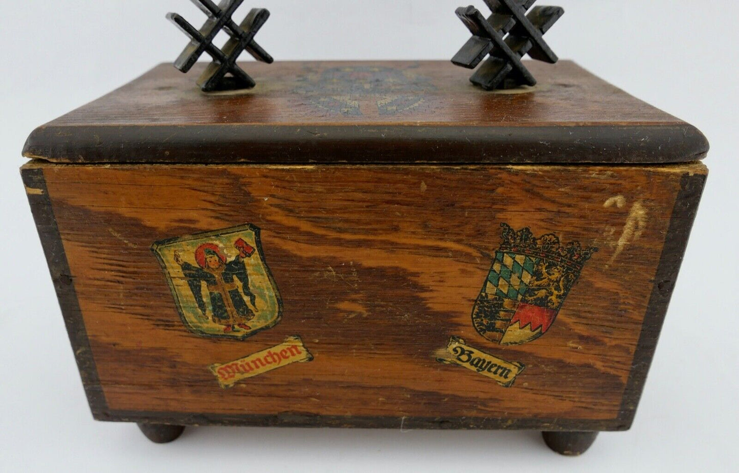 Antike um 1900 Holz Schatulle Box Münchner Kindl  18x11 cm Bayern München