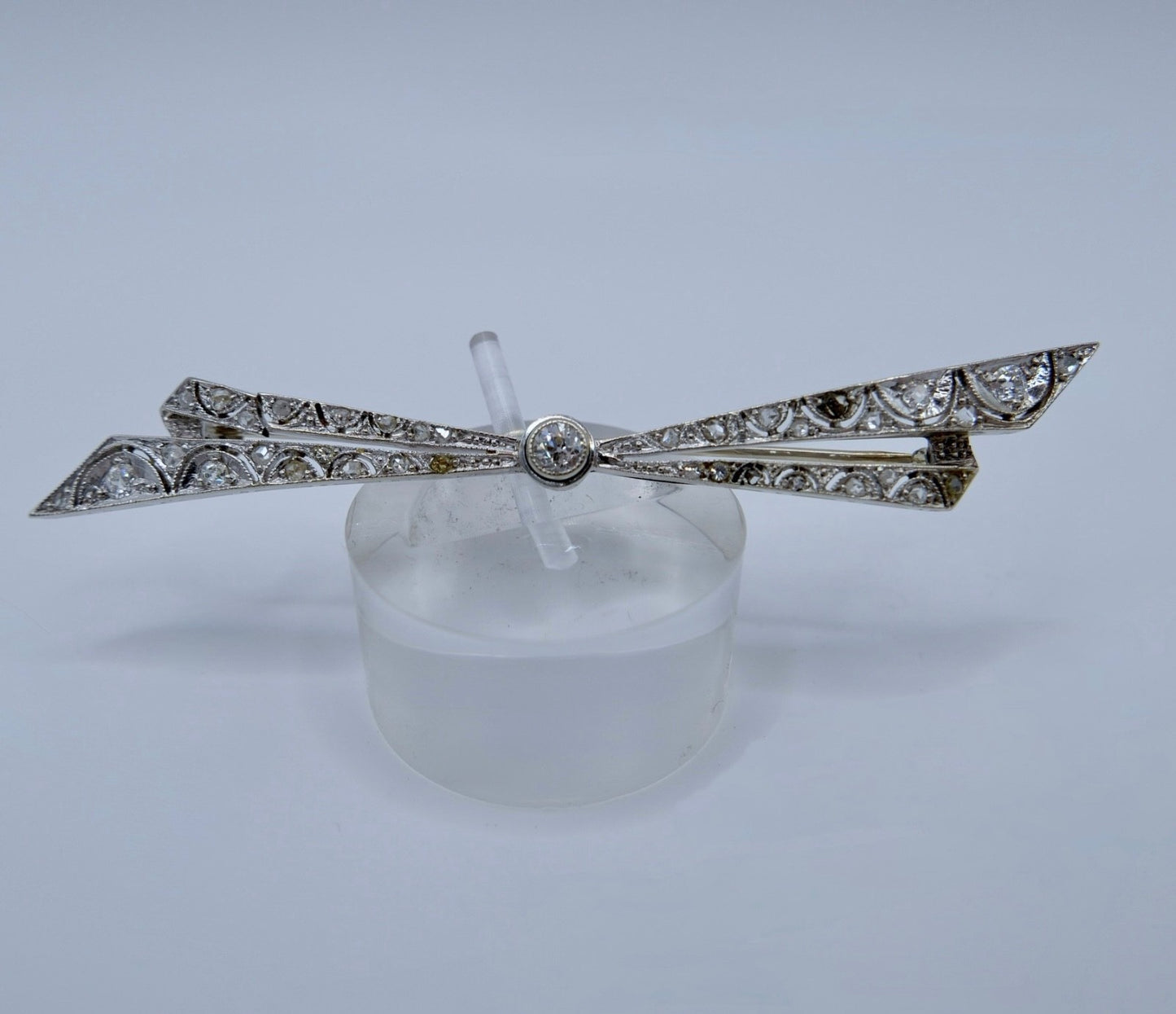 1930er Art Déco Brosche Platin 14K Gold Altschliff Rosen Diamanten ca. 1,23 Ctw