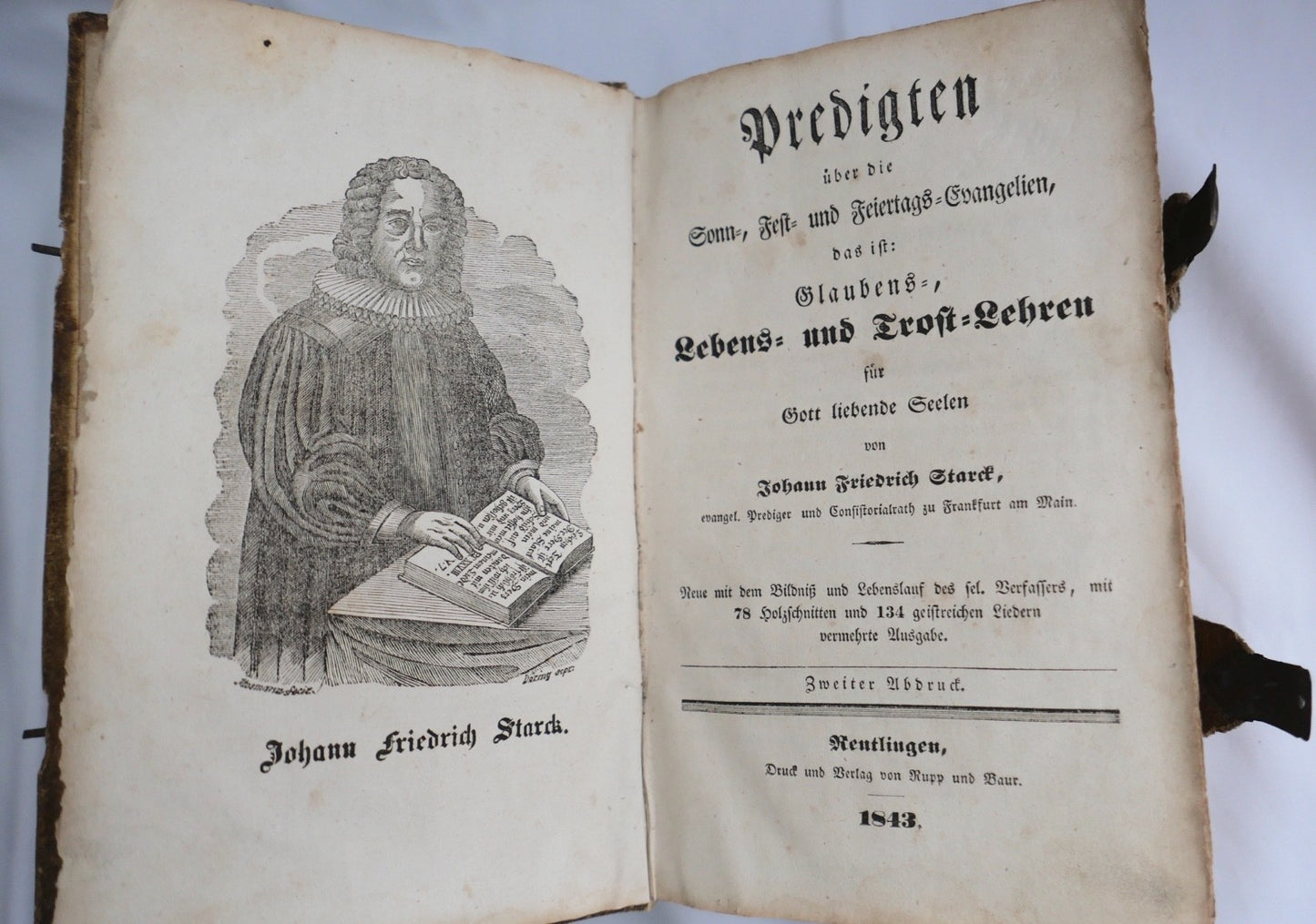 Antiquarisches Buch Johann Friedrich Starck Predigten 1843 Leder Einband