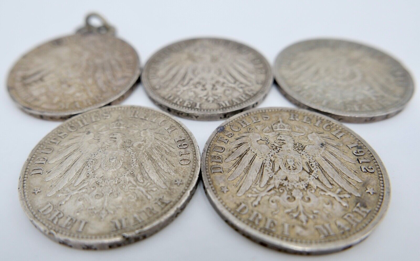 5 Stück 3 Mark 1910-1913  Deutscher Preussen Württemberg Sachsen Lot Konvolut