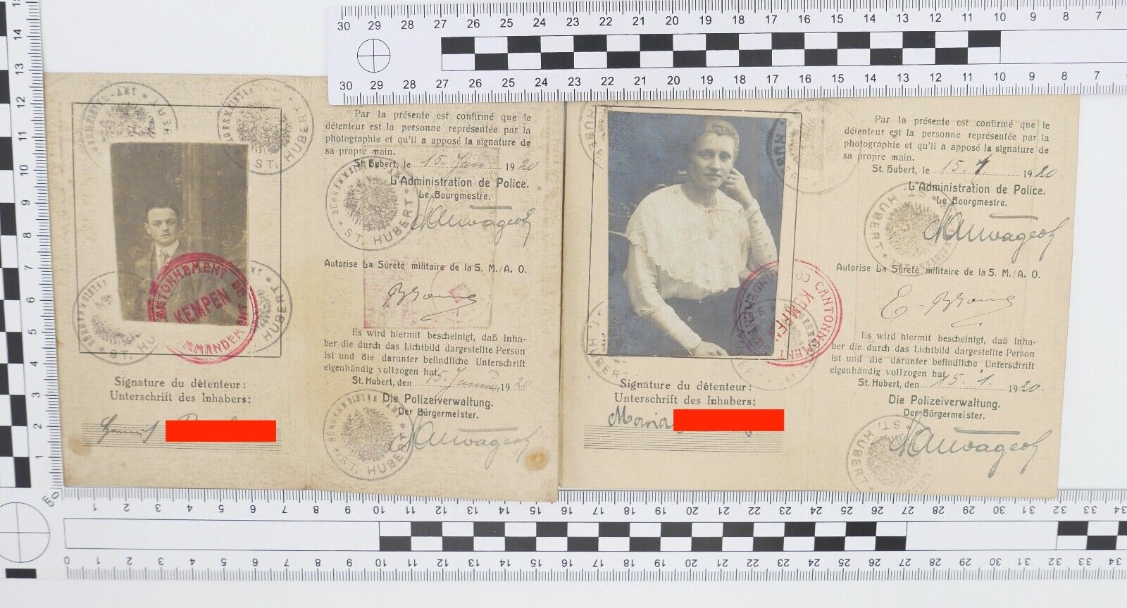 2 Personal Ausweis 1920 Pass Besetze Gebiete Territorien Occupes St. Hubert Germ