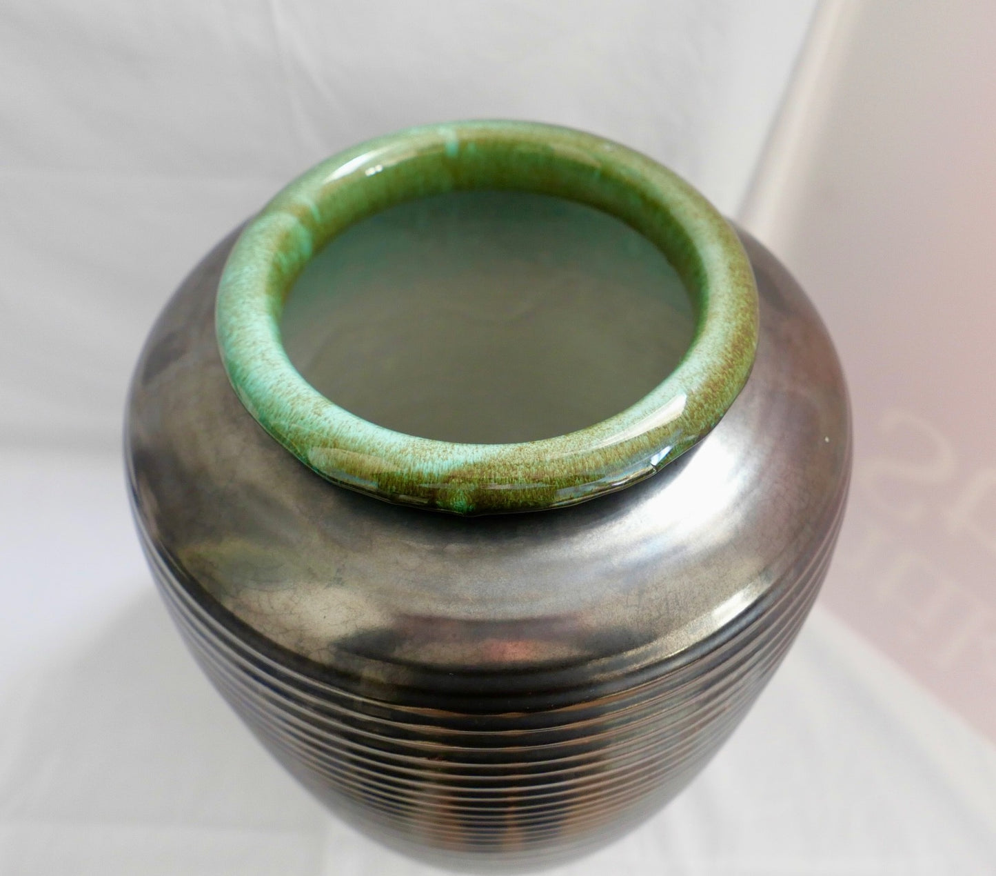 1950-60er Karlsruhe Majolika Keramik Martha Katzer Blumenvase 5510 in Grün 37 cm