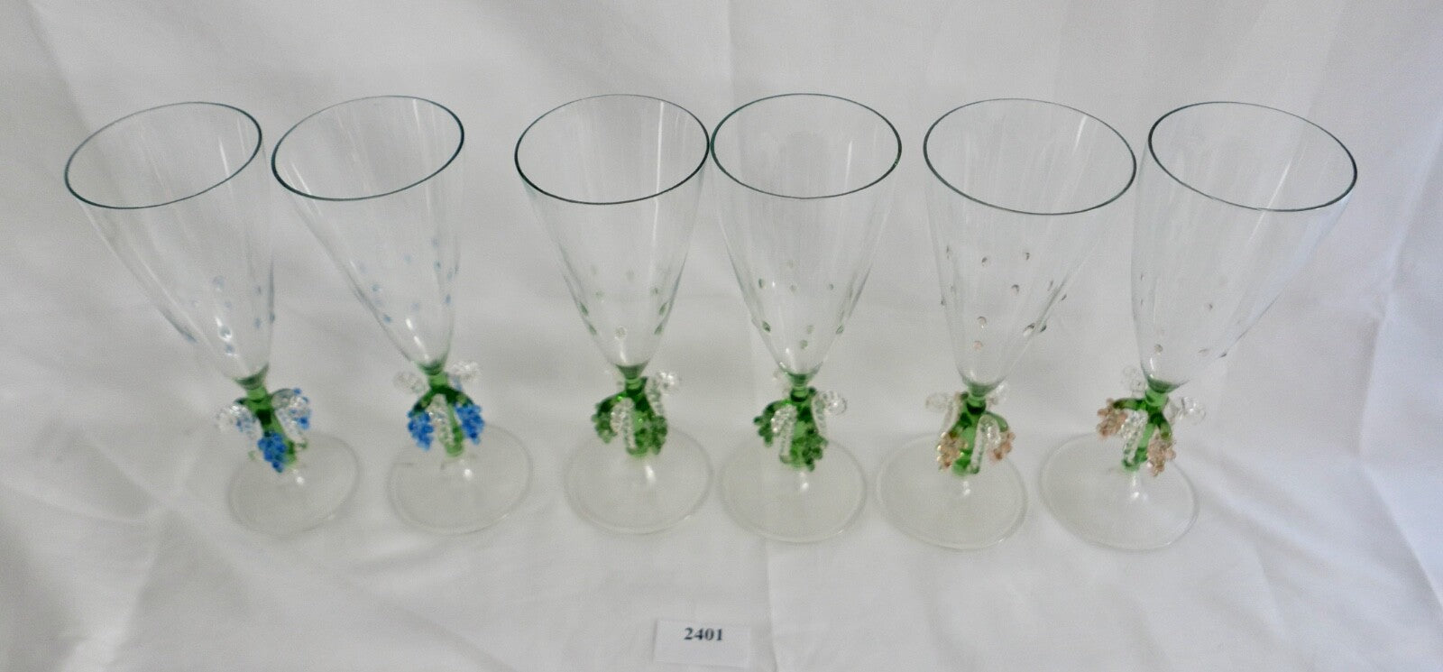 6x Lauscha Bimini Sekt Glas Gläser Set Art Deco 17 cm buntes Traubenmotiv