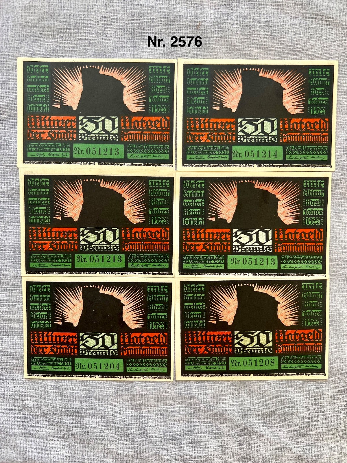 6x 50 Pfennig Geldscheine Banknote Notgeld Frankenhausen 1921 UNC