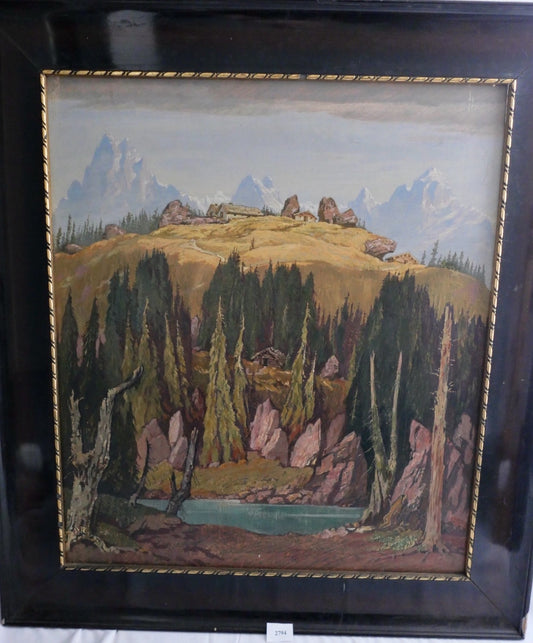Ölgemälde Alpenlandschaft See Gebirge Adolph Friedrich Vollmer auf Zinkplatte