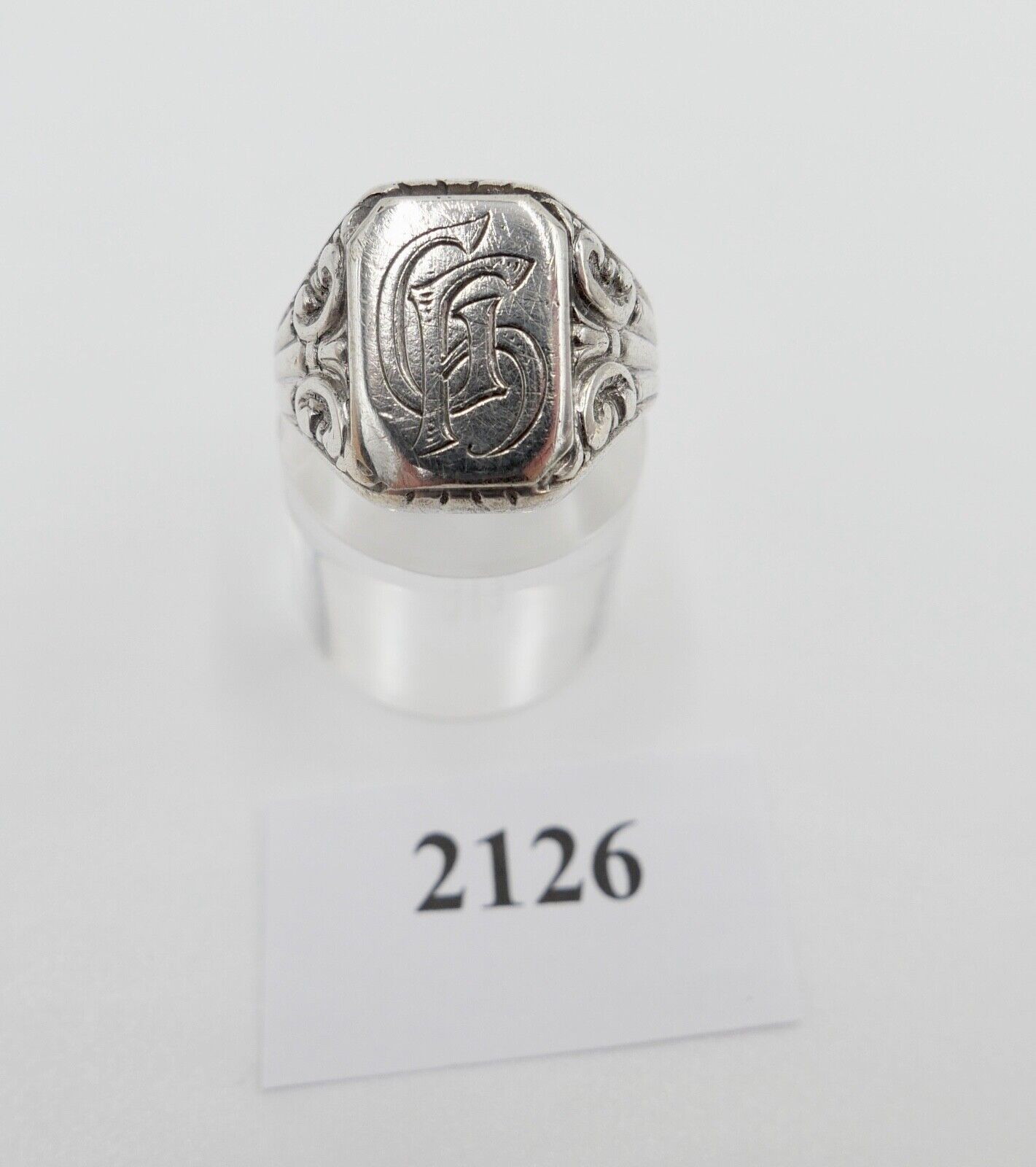 Jugendstil Siegelring Monogramm GH Herrenring Ring 835 Silber Gr. 61-62