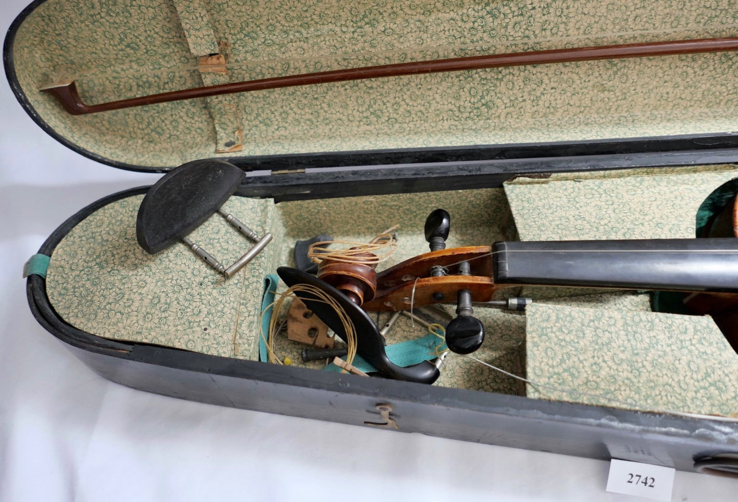 Alte Stradivarius Kopie Geige im Holzkasten mit Bogen & Zubehör Konvolut