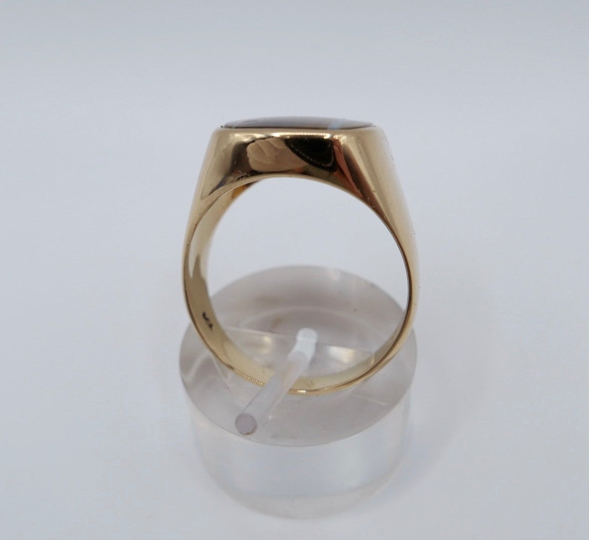 1980er Herren Goldring 750er Gelbgold mit Lagenachat Siegelring 18K Gr. 64 / 65