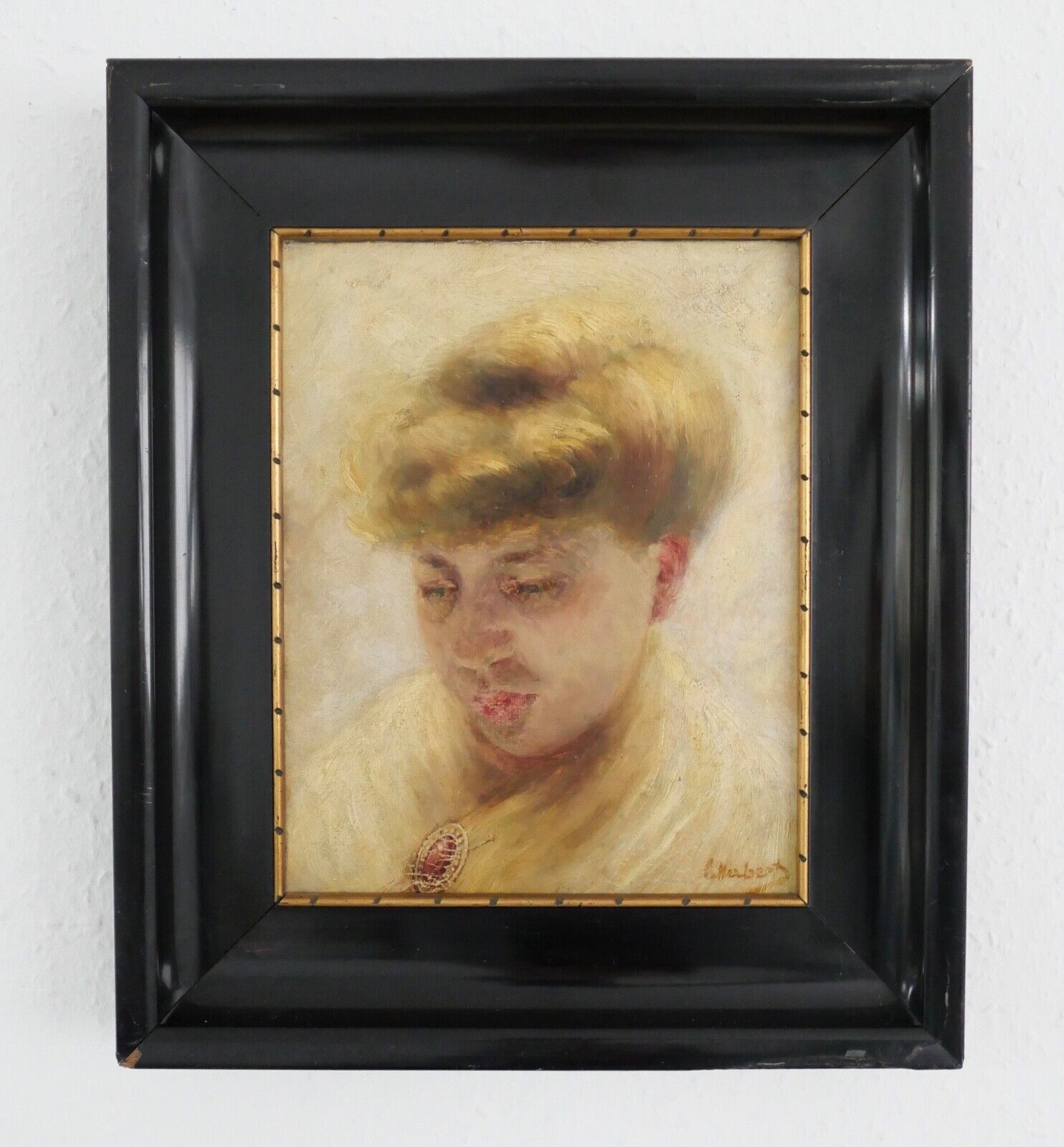 Gemälde Öl auf Leinwand Portrait einer Frau " C. Huberts " 38,5x33 cm gerahmt