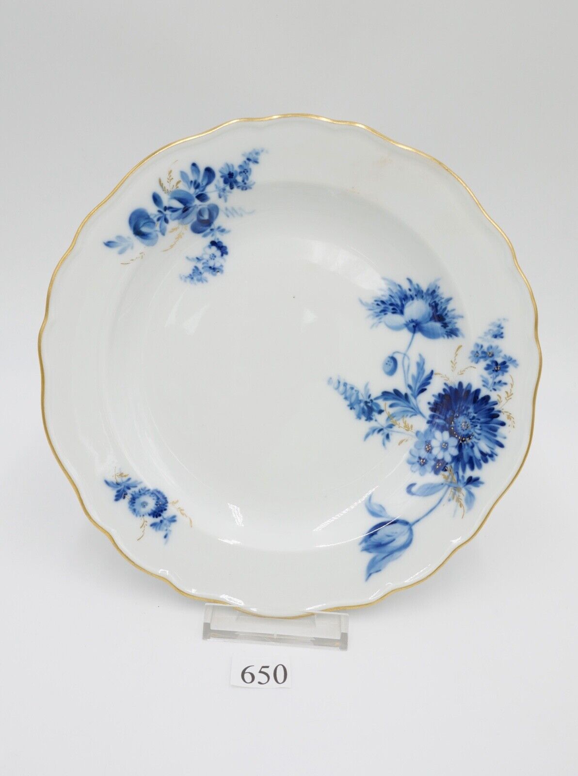 Meissen Kuchenteller Dessertteller Teller Ø21cm Goldrand blaue Blumen Goldgräser